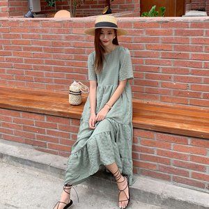 Crinkled Tiered Midaxi Dress